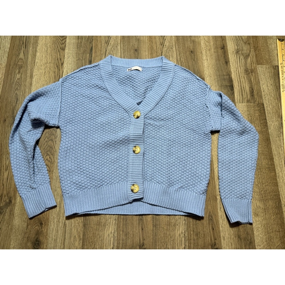 SO Sweater, Women's Size Small, Blue, Button Up Cardigan, Knit
